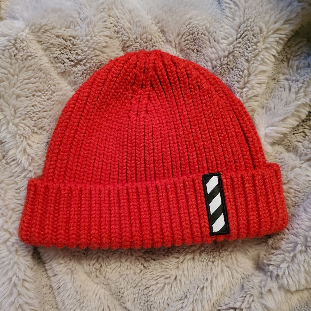 Off White Red Beanie Toque